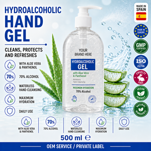 Gel Desinfectante de Manos Hidroalcohólico con Aloe Vera de Marca Privada con Dispensador 500ml OEM |   Desinfectante de Manos Instantáneo Sin Enjuague |   España UE - Product Image 1