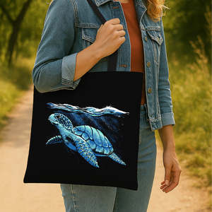 Blue Turtle Ocean Theme Tote <b>Bag</b> Eco-Friendly <b>Straw</b> with Zippered Closure Zippered and Open Closure Options for Summer Spring - Product Image 3