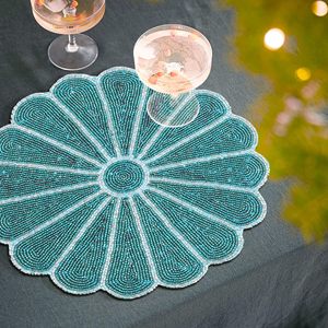 Set de table vintage en perles de couleur unie, taille 14 pouces, durable, rond, écologique, fait à la main pour les fêtes, la maison, la table - Product Image 1