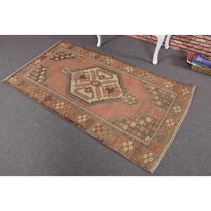3.3x6.4 ft Rug, Vintage Turkish Rug, <b>Brown</b> <b>Wool</b> Rug - Product Image 2