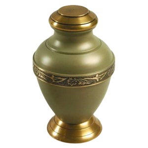 โกศใส่ศพทำจากทองเหลืองสำหรับผู้ใหญ่พร้อมสายรัดสีทองและสีเขียวมะกอกอ่อน - Product Image 1