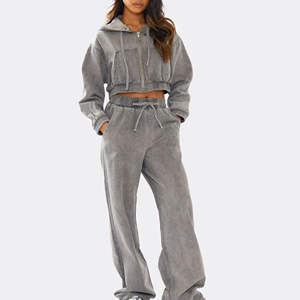 Vente flash Ensemble survêtement 2 pièces en molleton personnalisé pour femme, délavage acide, nouvelle arrivée, best-seller, vêtements de sport, survêtement pour femme délavé à l'acide - Product Image 1