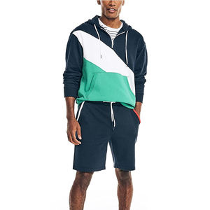 เสื้อฮู้ดแบบมีซิปครึ่งขาสั้นสำหรับผู้ชายมีสีบล็อกใส่สบาย - Product Image 1