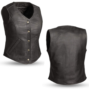 Gilet de motard personnalisé pour femmes gilet respirant en cuir pleine fleur de laine coupe-vent col en V gilet vêtements d'extérieur décontractés - Product Image 6