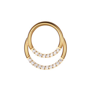 Paslanmaz çelik kabak şekli CZ burun yüzük çift taş ayarı Piercing takı Hoop & damızlık seçenekleri - Product Image 3