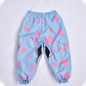 2025 New Design Sky Blue Waterproof Windproof Snow Pants With Allover <b>Pink</b> <b>Vinyl</b> Print Warm Lining Elastic Waist And Air Vents - Product Image 1