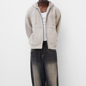 Heavy GSM Thicken Warm Cotton Fleece Jogging Zip up Drop Shoulder <b>Hoodie</b> <b>Men</b> Custom Oversized Zipper <b>Men's</b> Baggy <b>Hoodie</b> - Product Image 2