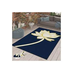 Alfombra de viscosa con estampado Digital Floral azul elegante, Alfombra de pasillo rectangular clásica hecha a mano para sala de estar - Product Image 2