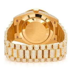 Hip Hop personnalisé ton or en acier inoxydable rond Moissanite diamant fabriqué jour Date fonction glacé montre pour hommes et femmes - Product Image 3