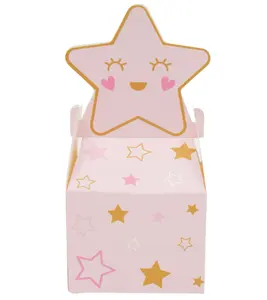 TH CB-285 Custom fornisce scatola di biscotti pieghevole con decorazione a stella dolce OEM in rosa per il commercio all'ingrosso