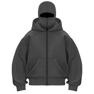 Venta al por mayor Sudadera con capucha unisex Full Zip up Streetwear Vintage Oversized Blank Full Face Zip up Hoodie para hombres - Product Image 5