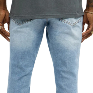 Jean évasé bleu clair pour homme, en denim déchiré mi-léger, délavé aux enzymes, décontracté, extensible, respirant, 100 % coton - Product Image 4