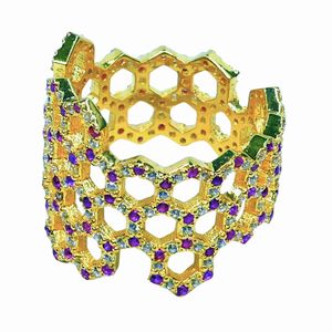 Anillo de Plata de Ley 925 con Topacio blanco rubí y abeja, chapado en oro, estilo clásico para bodas y fiestas - Product Image 3