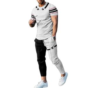 Ropa de hombre chándal camiseta + Pantalones largos conjuntos de 2 piezas traje de Jogger 3D impreso verano manga corta hombres trajes Casuales - Product Image 1