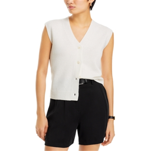 Gilet Casual C by Bloomingdale's in Cashmere Avorio con Dettagli a Bottoni, Chiusura con Cerniera, Tessuto in Lana Lavorata a Maglia e Decorazione con Logo - Product Image 1