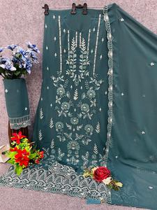 Costume de designer pakistanais complexe à la main Khatli Work Premium Sequin Embroidery Premium Ethnic Wear pour les fêtes de mariage festives - Product Image 5