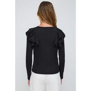 Blusa Casual con Mangas con Volantes, Cuello Redondo y Logotipo Frontal en Tela Turca - Product Image 5