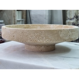 Plateau de service rectangulaire en marbre naturel beige travertin, style Art déco Wabi-Sabi moderne, décoration intérieure - Product Image 1