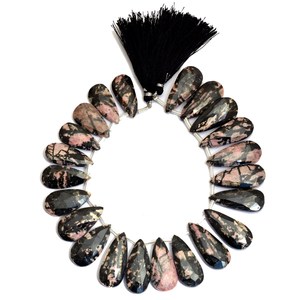 <b>Pink</b> Rhodonite 12x28mm-14x30mm Faceted Pear Briolette Bead Natural Rhodonite Garnet Semiprecious Gemstone Loose Bead for Jewelry - Product Image 3