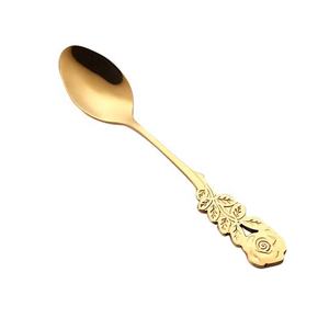 Juego de cuchara de restaurante reutilizable con flor de Rosa en relieve chapado en oro, regalo de boda con cubiertos con mango de diseño pulido de oro largo - Product Image 1