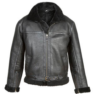 Chaqueta voladora de piel de oveja negra para hombre, chaquetas de piel de cordero de doble cara - Product Image 1