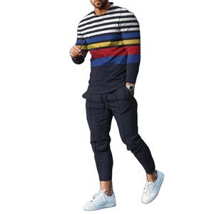 Chemises à manches longues pour hommes avec pantalon Ensemble 2 pièces tendance quotidienne Ensemble de survêtements col en O pour garçon cool de la rue - Product Image 1