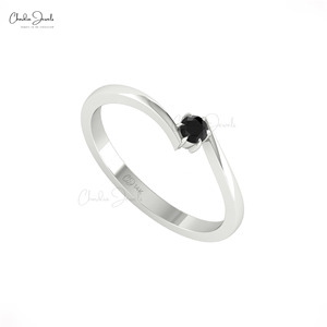 Anillo solitario moderno de oro macizo de 14K con diamante negro Natural de corte de 3mm, aniversarios principales de plata 925 para bodas, venta al por mayor - Product Image 3