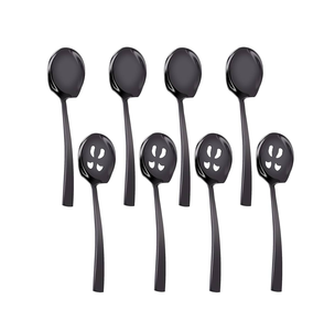 Ensemble de cuillères en acier miroir noir mat Ensemble de 8 pièces Salade de riz Café Dessert Cuillère à soupe Tarif abordable - Product Image 1