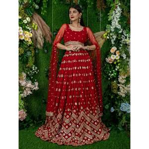 Glamorous <b>Red</b> <b>Sequins</b> Georgette Lehenga Choli Elegant Engagement Wear for Weddings - Product Image 3