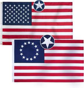 Drapeau américain Betsy Ross 3x5 pieds en polyester avec mât en aluminium, imperméable, pack combo, étoiles brodées pour le 250e anniversaire - Product Image 1
