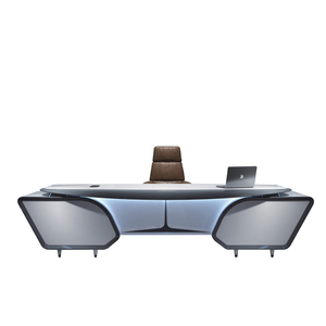 High Glossy White L Shape Office <b>Desk</b> Modern LED Lit Boss Counter Premium President Executive Table Furniture - Product Image 4