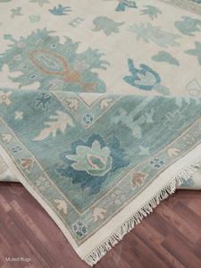 9x12 Pies Alfombra de Lana Azul Pastel, Tejida a Mano, con Nudos, Diseño Abstracto Boho, Alfombra Persa Oushak, Juego de 1 Alfombra Floral - Product Image 4