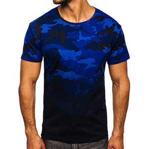 T-shirt camouflage élégant pour homme, bleu marine, 100% polyester avec impression par transfert par sublimation compressée en fibre de coton/bambou, chemise pour homme - Product Image 1
