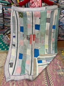 Indian Handmade Cotton Kantha <b>Patchwork</b> Reversible Quilt 300 Thread Count 40 Count Fabric Colorful Bohemian Bedding <b>Throw</b> - Product Image 4