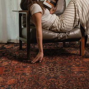 Alfombra Turca Art Deco Vintage de Terracota con Estampado Digital, Diseño Tradicional de Medallón, Lavable, Antideslizante y Plegable - Product Image 1