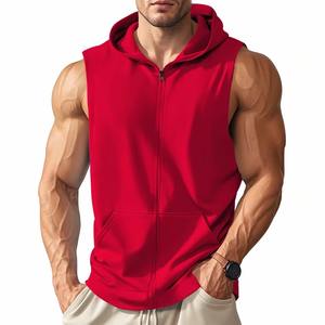 Camiseta sin mangas con logotipo personalizado, Camiseta deportiva con capucha de poliéster transpirable de talla estadounidense para entrenamiento físico, ropa de gimnasio, sin mangas con cremallera - Product Image 4