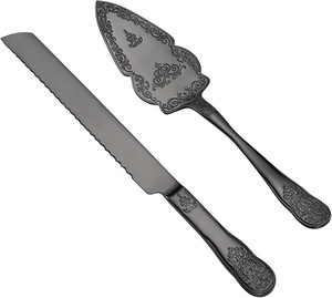 Modern Luxury Metal Black <b>Etching</b> Design Cake Knife And Server Set in Best Quality Wedding & Gifting - Product Image 1