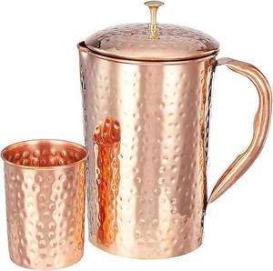 Pichet à eau en cuivre pur de haute qualité, moderne, brillant et poli, avec une poignée confortable pour le thé et l'eau - Product Image 1