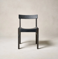 Chaises de salle à manger sans accoudoirs en bois massif antique rustique vintage avec siège en cuir noir pour salle à manger, bureau à domicile, meubles de maison
