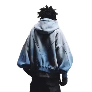 2024 Premium personnalisé hommes français Terry sweats à capuche 500gsm lavage à l'acide motif en détresse capuche surdimensionnée décontracté court en relief - Product Image 3