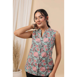 Women's Sage Green Printed Sleeveless <b>Knit</b> <b>Tank</b> <b>Top</b>-Breathable & Comfortable Daily Wear - Product Image 3