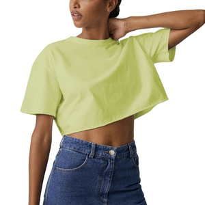 Tops cortos ecológicos de verano para mujer OEM/ODM, mezcla de algodón ligera transpirable de secado rápido, cuello redondo, manga corta, logotipo personalizado - Product Image 1