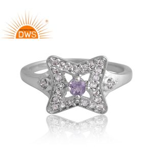 แหวนพลอยสีเงินชุบแพลเลเดียมแบบธรรมชาติและสีขาวโทแพซแบบปรับแต่งได้สำหรับผู้หญิง - Product Image 3