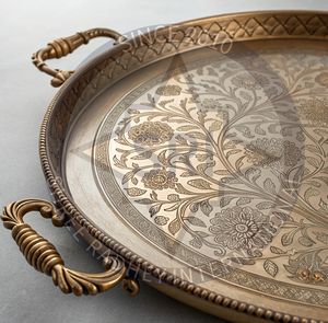 Plateau de service élégant et moderne en acier inoxydable rectangulaire, écologique, personnalisable, poli antique, motif solide, pour servir du thé, du café, des aliments - Product Image 1