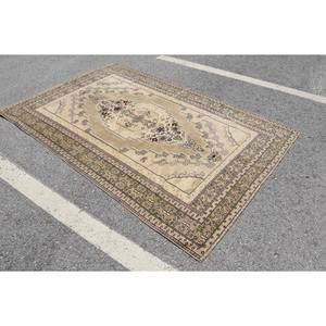 Alfombra turca Vintage clásica Beige marrón 5,3X8,3 pies lana tejido plano Boho yute alfombra látex para sala de estar patrón de retazos - Product Image 2