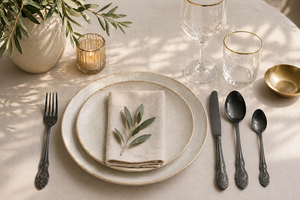 Set di posate da 4 pezzi in acciaio inossidabile nero resistente, stile lussuoso ed elegante per matrimoni, rivestimento PDV, finitura opaca barocca di Excels - Product Image 4