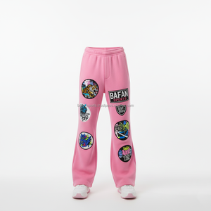 Pantalon ample en molleton doux épais 330 GSM rose, style tendance, coupe ample, patch brodé, design personnalisé, style tendance, pantalon pour homme lavé - Product Image 1