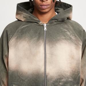 Sweats à capuche pour hommes avec fermeture éclair et décoloration au soleil Sweat à capuche pour hommes avec logo personnalisé brodé et motif imprimé épais lavé à l'acide - Product Image 2