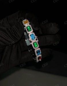 925 Sterling Silver Multi Color Emerald Cut Bracelet Nouveaux Bracelets De Tennis De Luxe À La Mode Brillant Conception Personnalisée Bijoux En Gros - Product Image 1