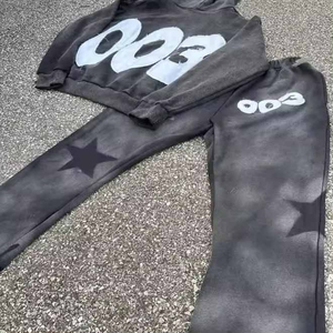 ชุดกีฬากันเหงื่อสำหรับผู้ชายชุดวอร์มสองชิ้นกางเกงบานมีฮู้ดชุดวอร์มสำหรับผู้ชายระบายอากาศได้ดีโลโก้2024 - Product Image 2